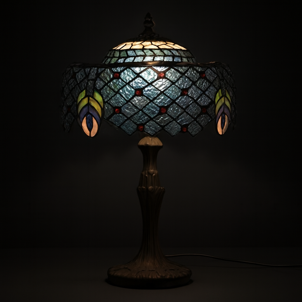 Tiffany Table Lamp - Peacock Lattice 12"