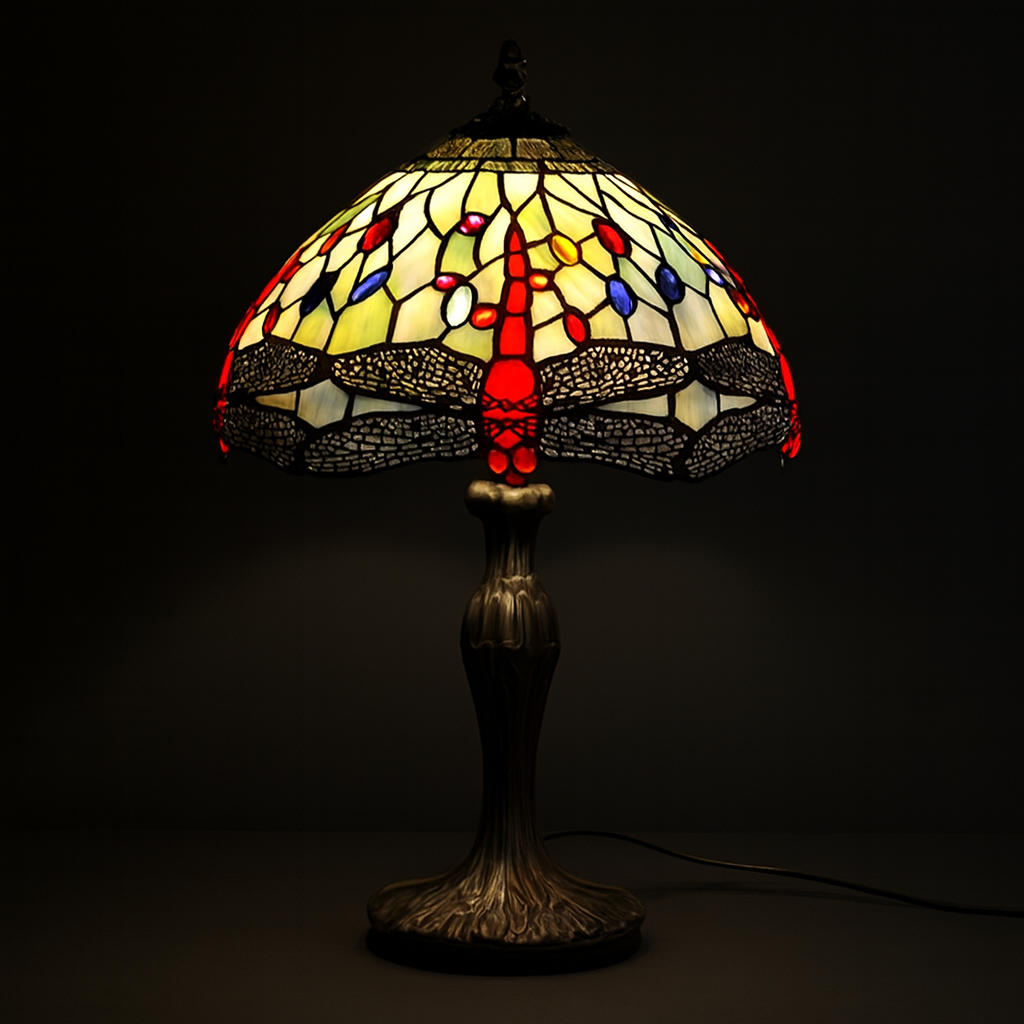 Tiffany Table Lamp - Dragonfly Garden 12"