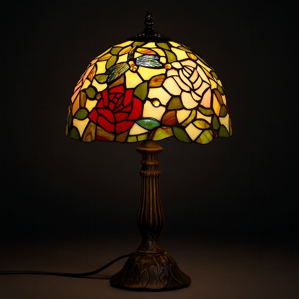 Tiffany Table Lamp - Rose Garden Dragonfly 12"