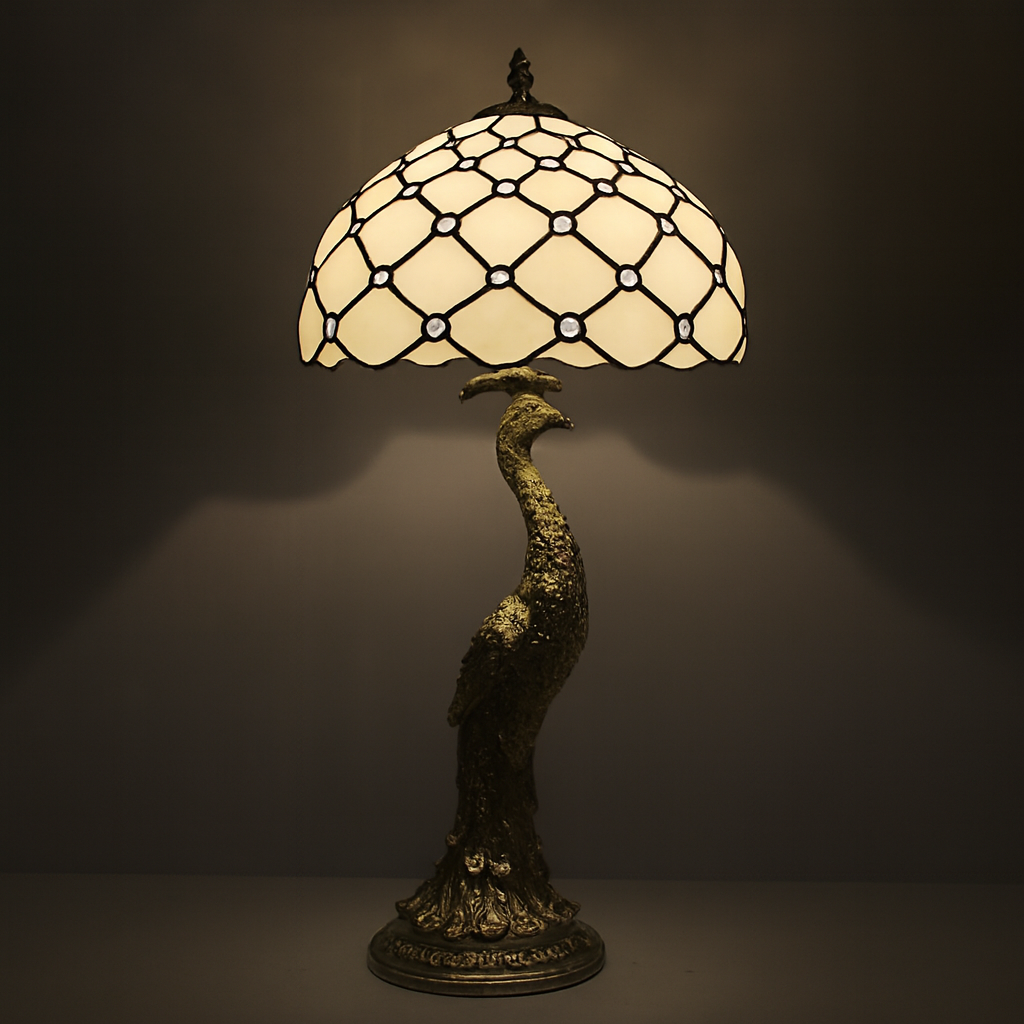 Tiffany Table Lamp - Peacock Elegance 12"