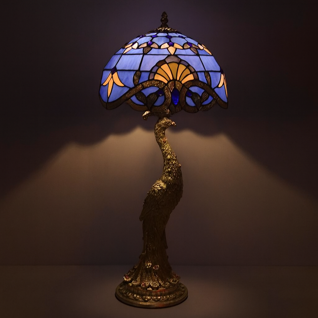 Tiffany Table Lamp - Peacock Sunrise 12"