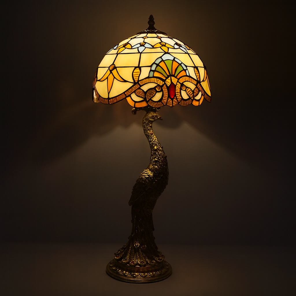 Tiffany Table Lamp - Golden Peacock 12"