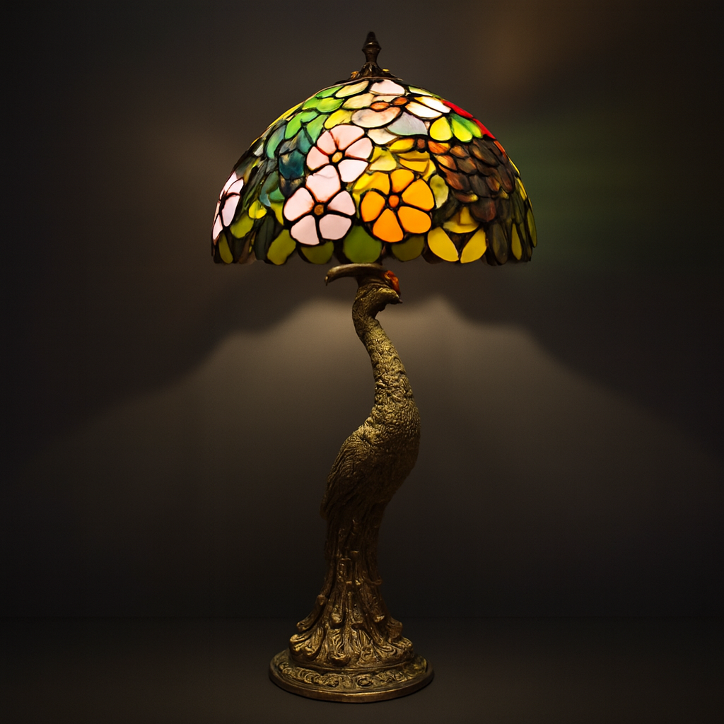Tiffany Table Lamp - Peacock Garden 12"