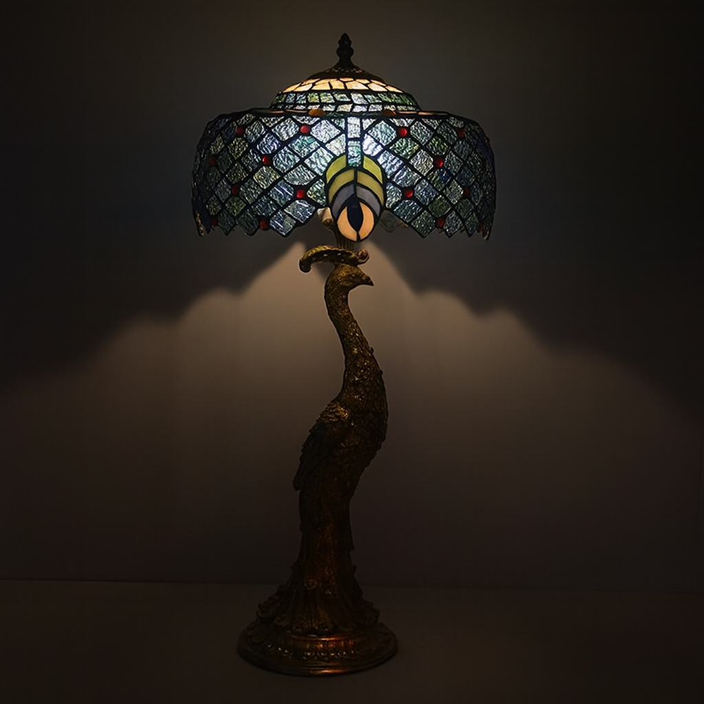 Tiffany Table Lamp - Peacock Majesty 12"