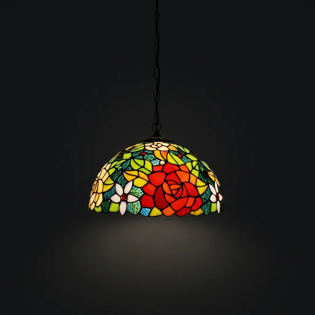 Tiffany Pendant Lamp - Scarlet Bloom 12"
