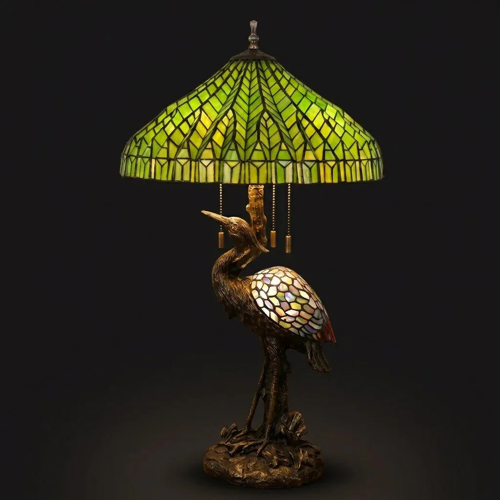 Tiffany Table Lamp - Emerald Canopy Heron 20"