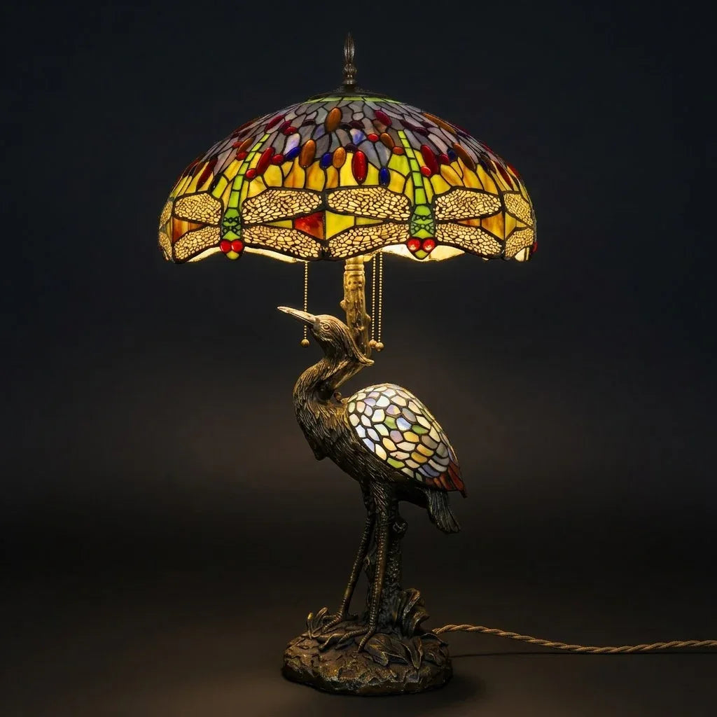 Tiffany Table Lamp - Golden Heron Dragonfly 20"