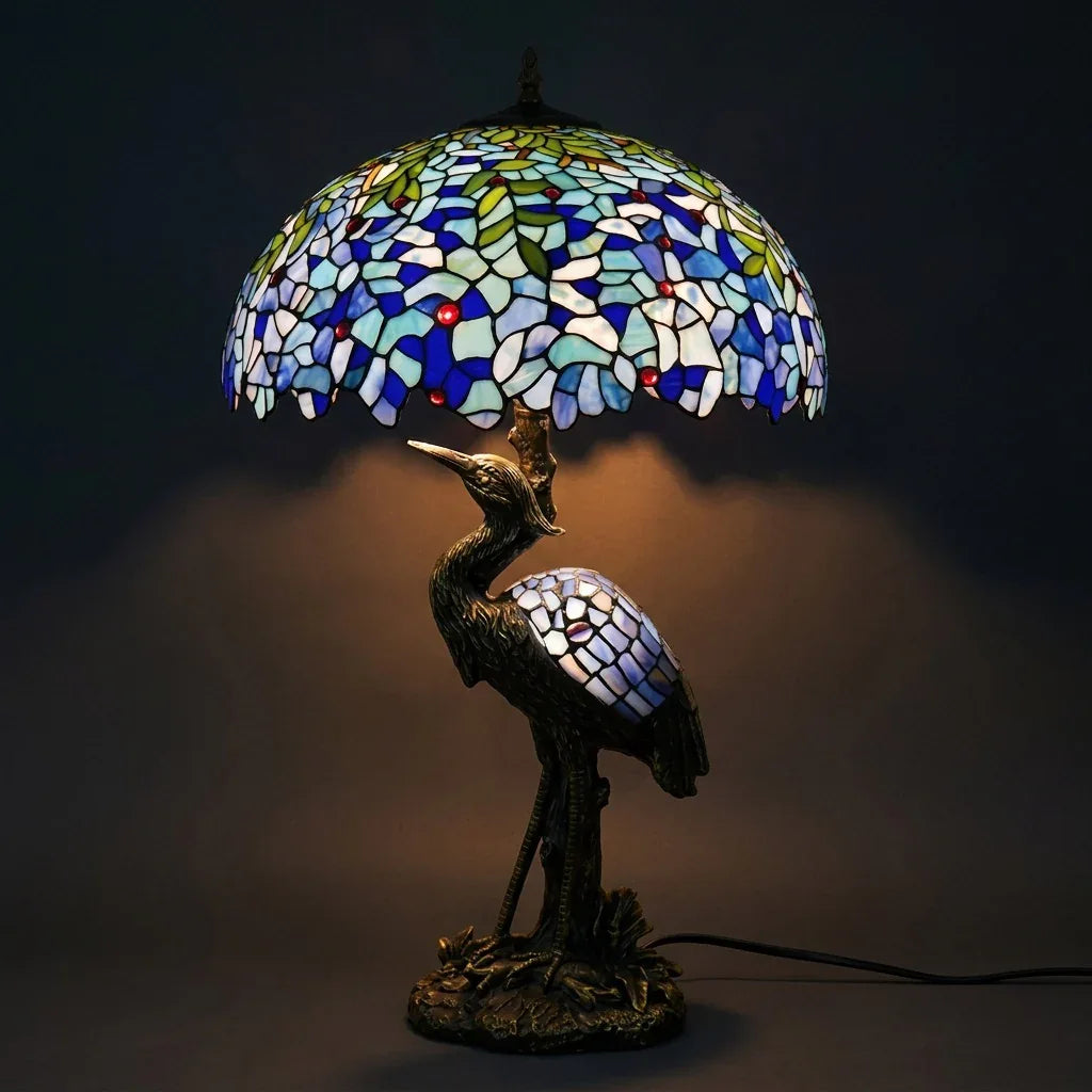 Tiffany Table Lamp - Blue Lagoon Heron 20"
