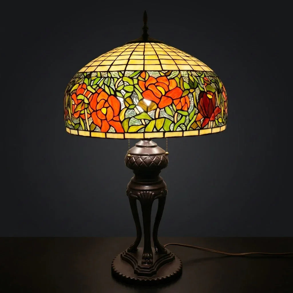 Tiffany Table Lamp - Autumn Rosefire 20"