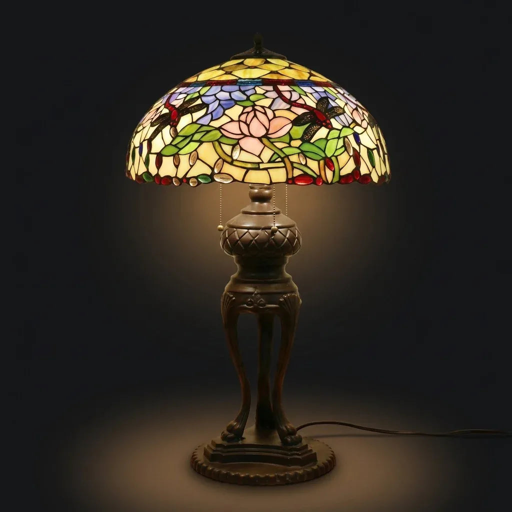 Tiffany Table Lamp - Lotus Dragonfly 18"