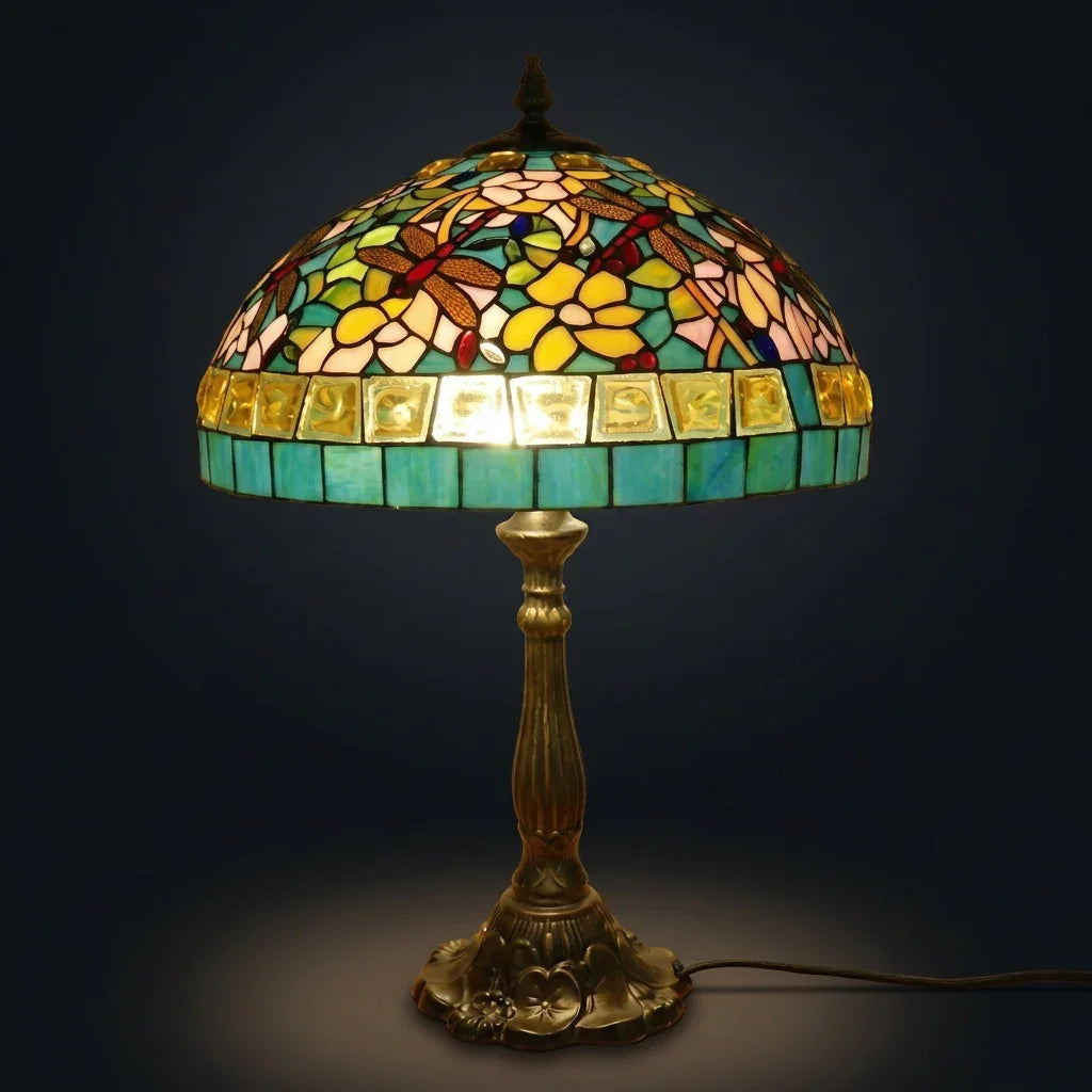 Tiffany Table Lamp - Emerald Dragonfly 18"