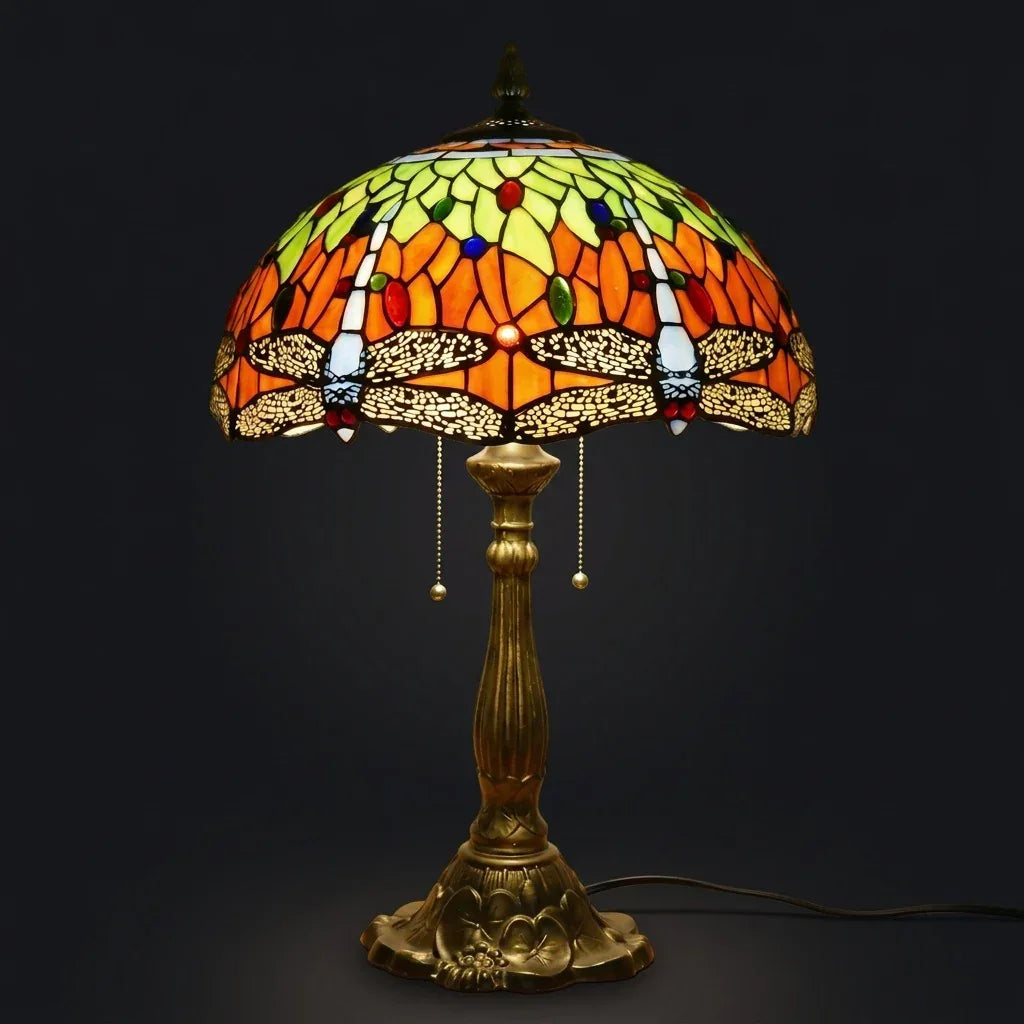 Tiffany Table Lamp - Amber Dragonfly 16"