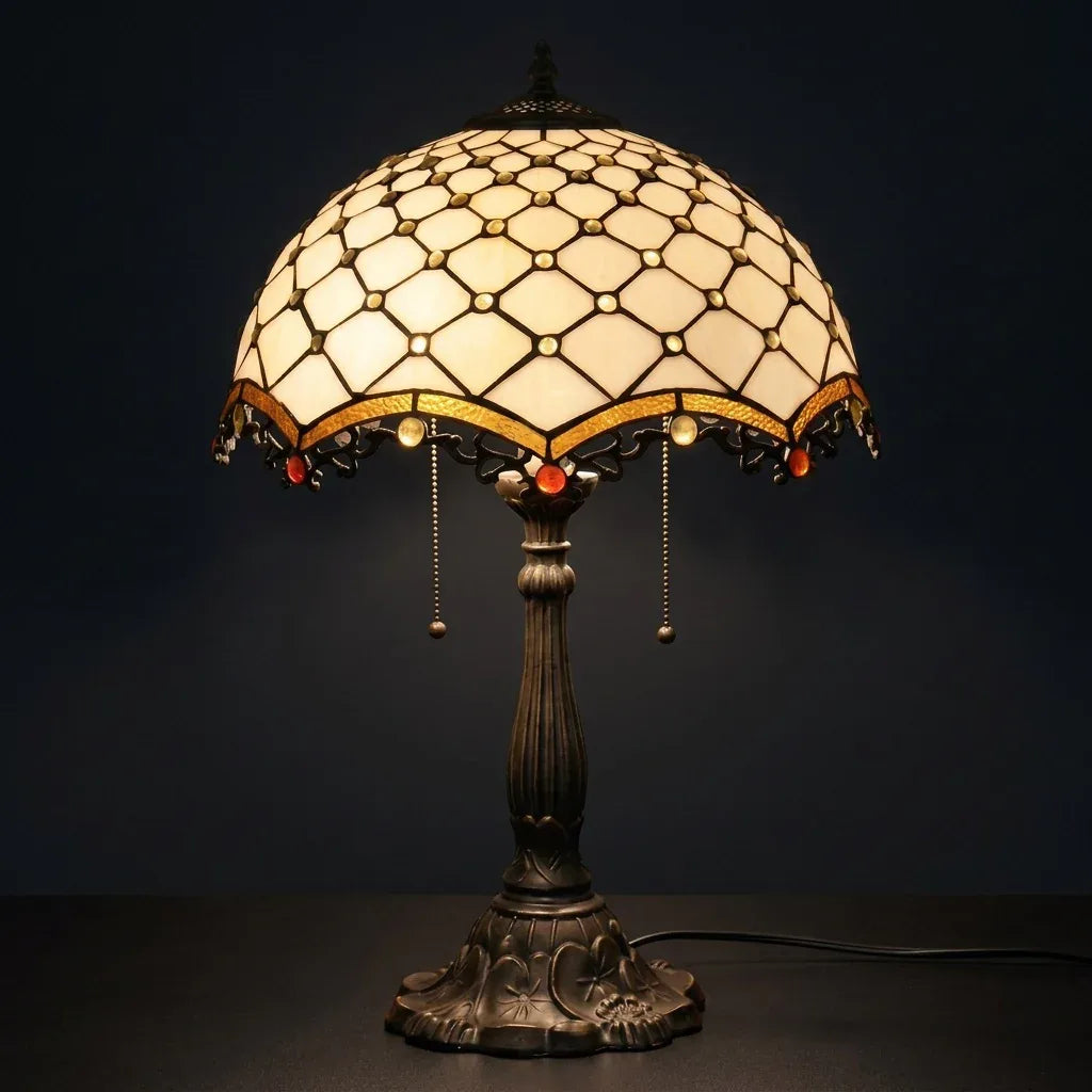 Tiffany Table Lamp - Ivory Pearl Canopy 16"