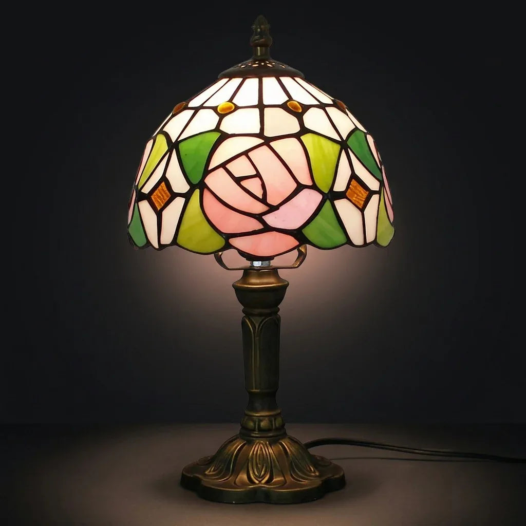 Tiffany Table Lamp - Pink Rose 7"