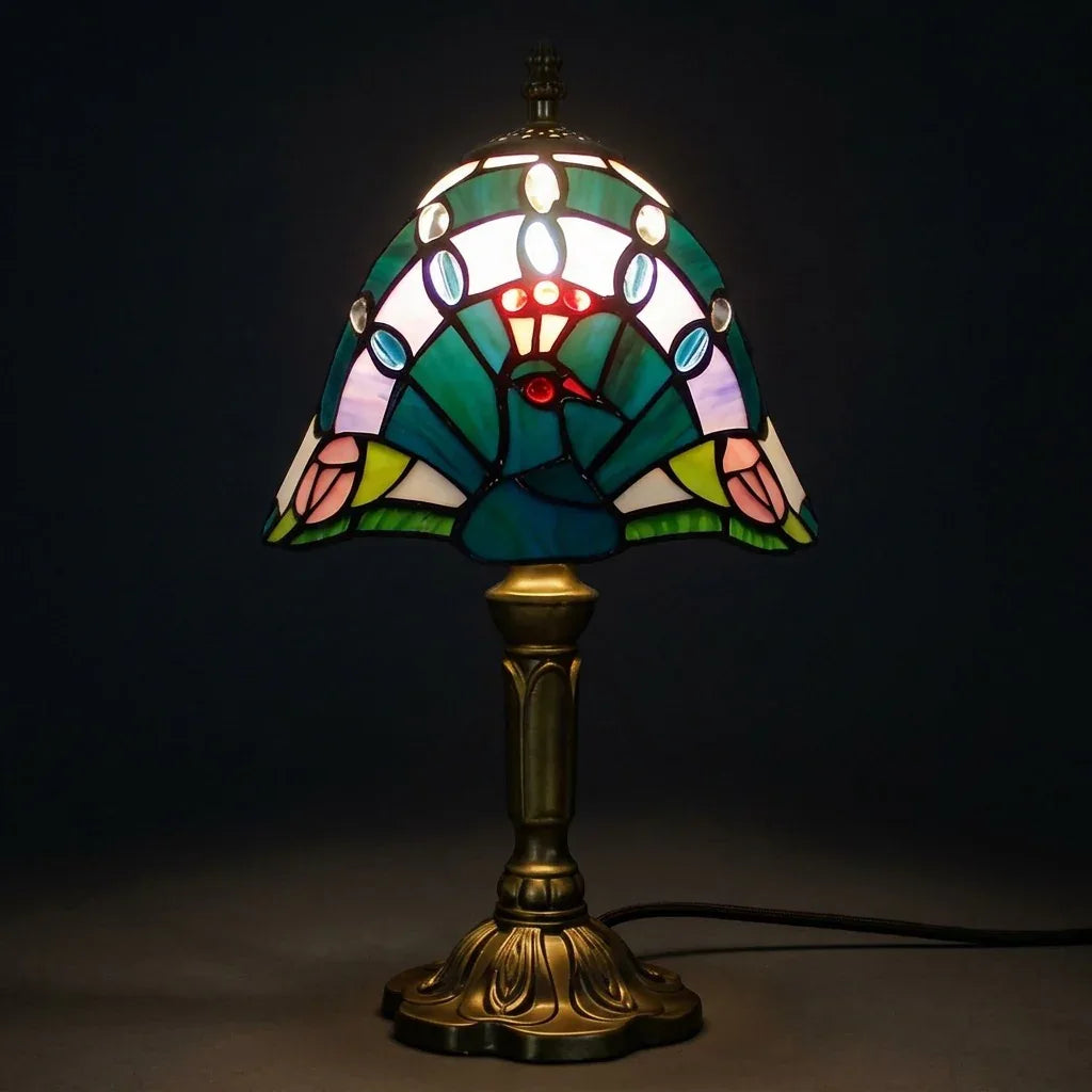 Tiffany Table Lamp - Peacock 8"