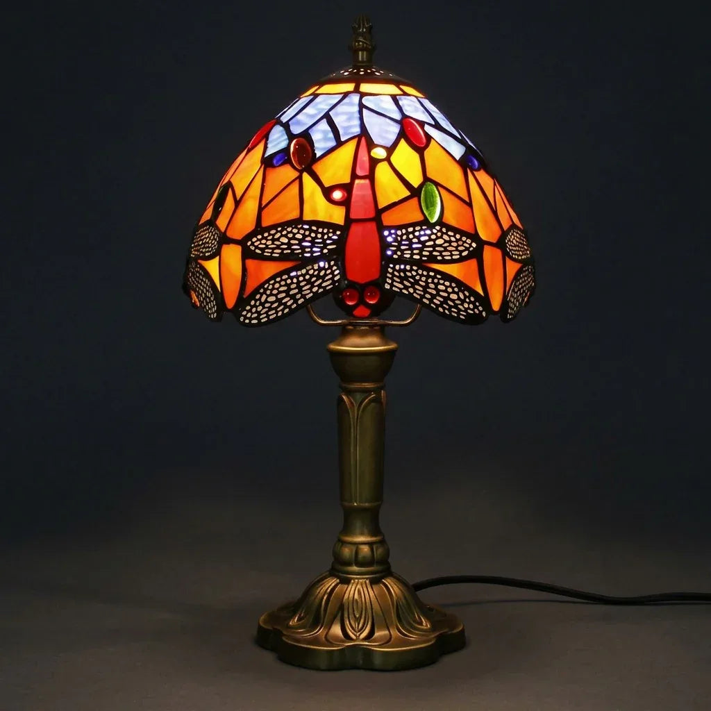 Tiffany Table Lamp - Orange Dragonfly 8"