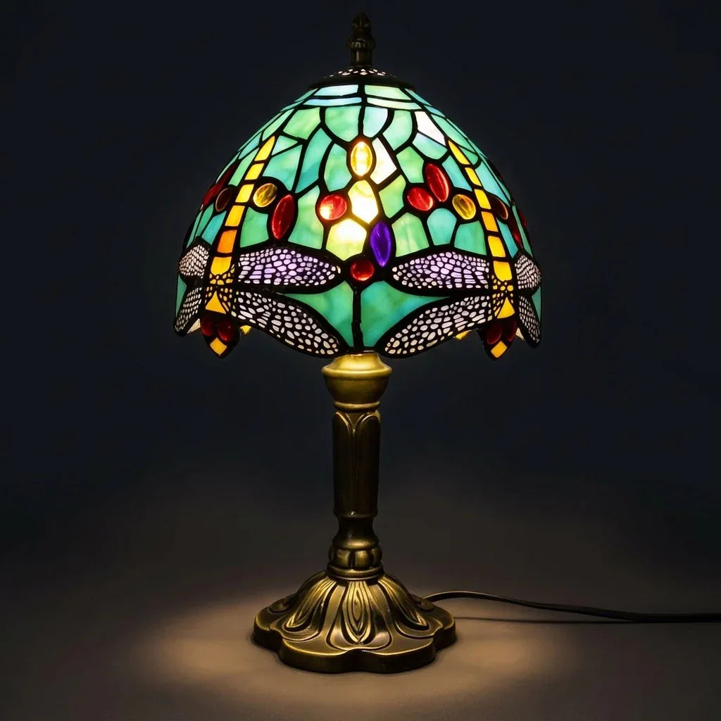 Tiffany Table Lamp - Emerald Dragonfly 8"