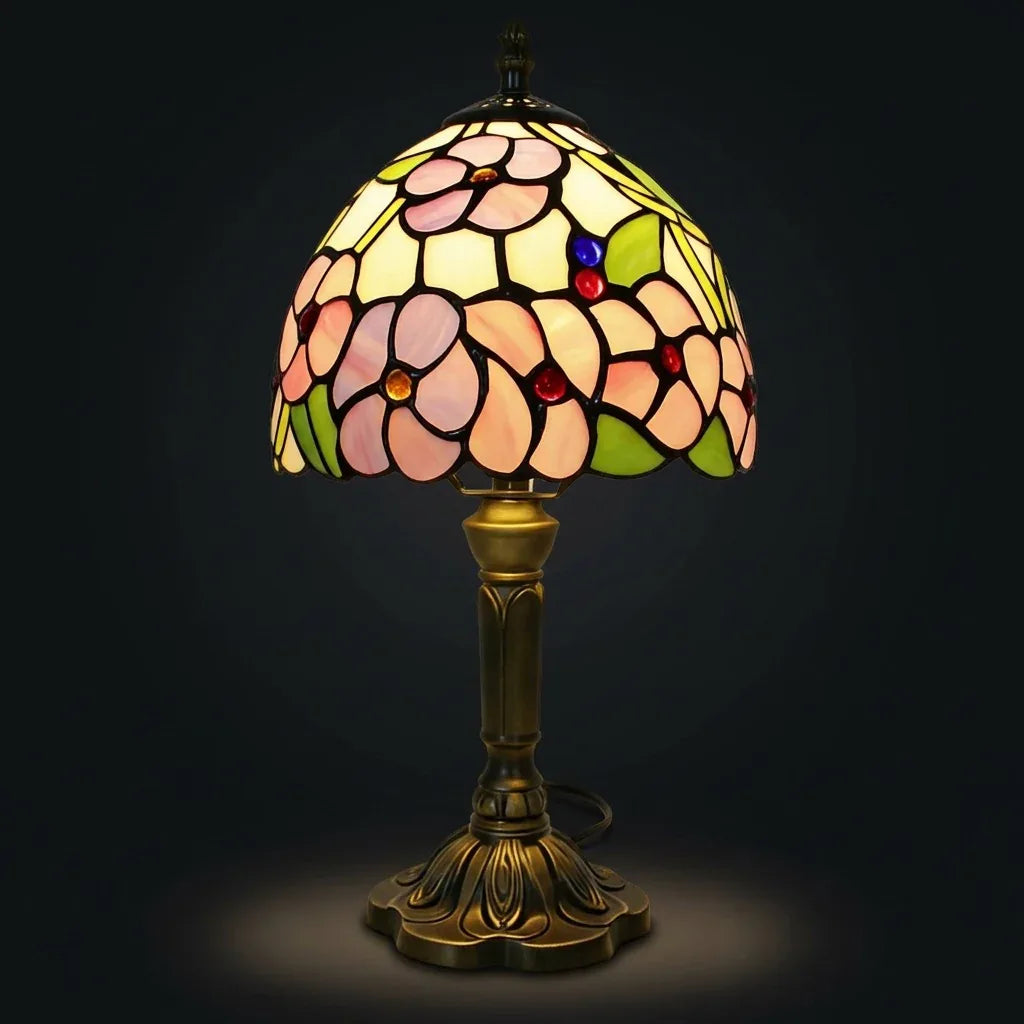 Tiffany Table Lamp - Flowers & Leaves 8"