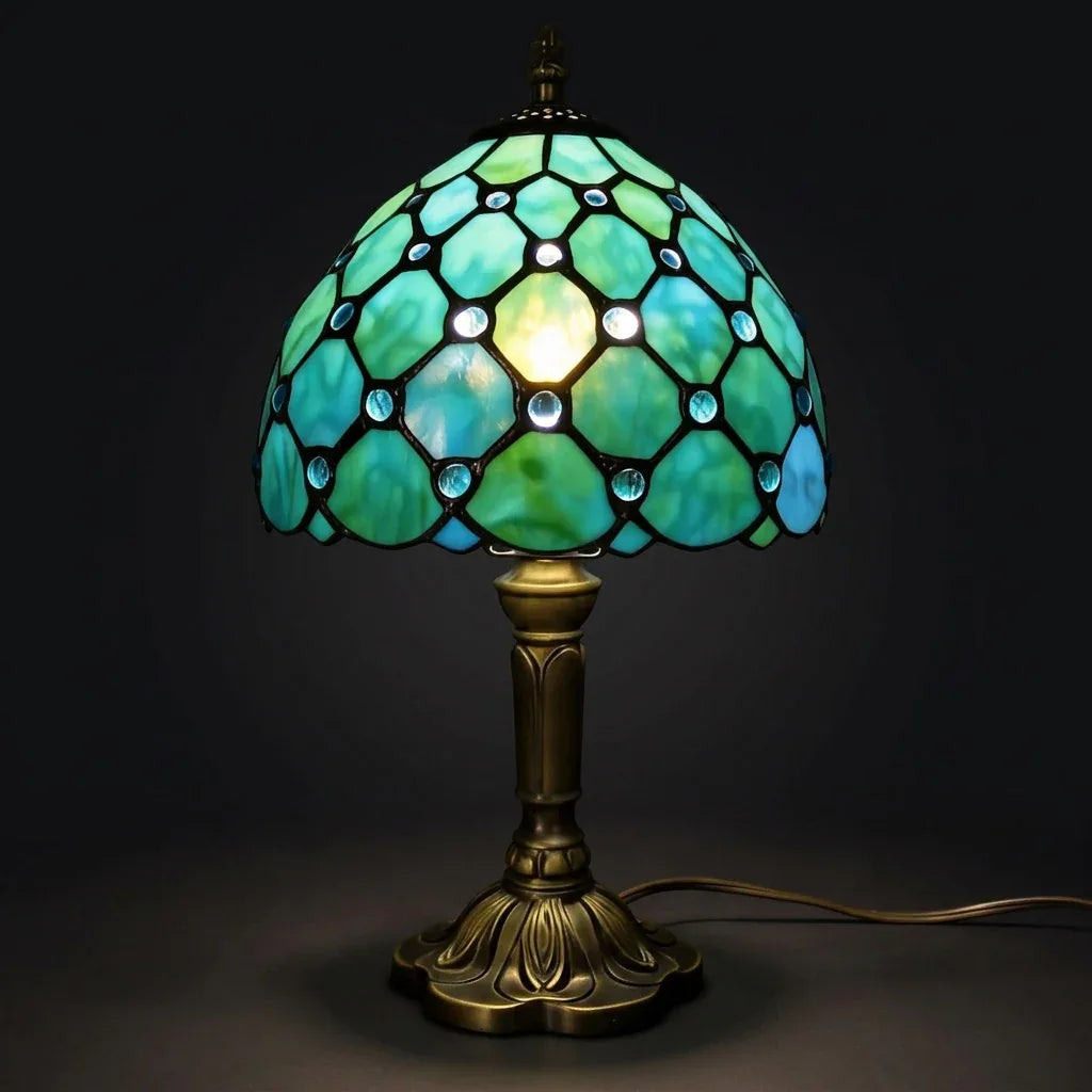 Tiffany Table Lamp - Green Beads 8"