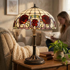 Tiffany Table Lamp - Rose & Dragonfly Trellis 20"