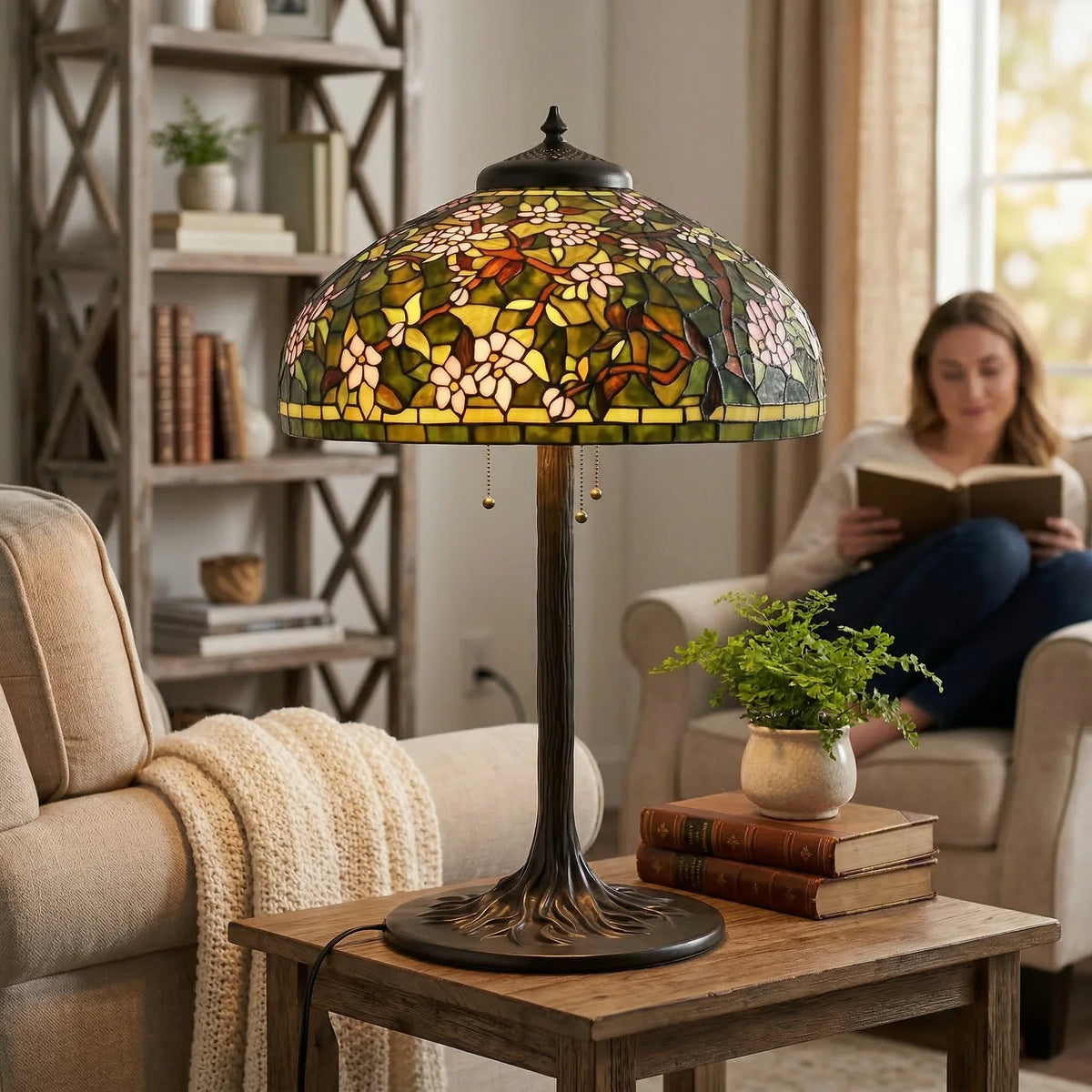 Tiffany Table Lamp - Woodland Blossom Canopy 20"