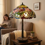 Tiffany Table Lamp - Rose Dragonfly Garden 20"