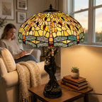 Tiffany Table Lamp - Golden Dragonfly Canopy 20"