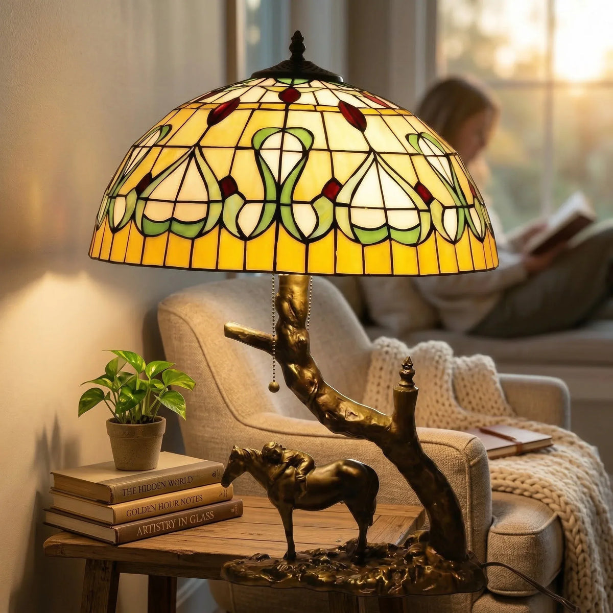 Tiffany Table Lamp - Amber Meadow Rider 20"