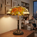 Tiffany Table Lamp - Amber Rose Garden 20"