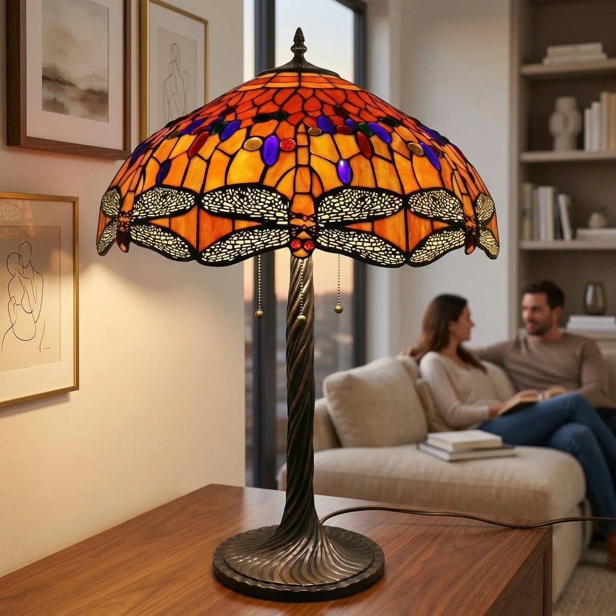 Tiffany Table Lamp - Amber Dragonfly Jewel 20"