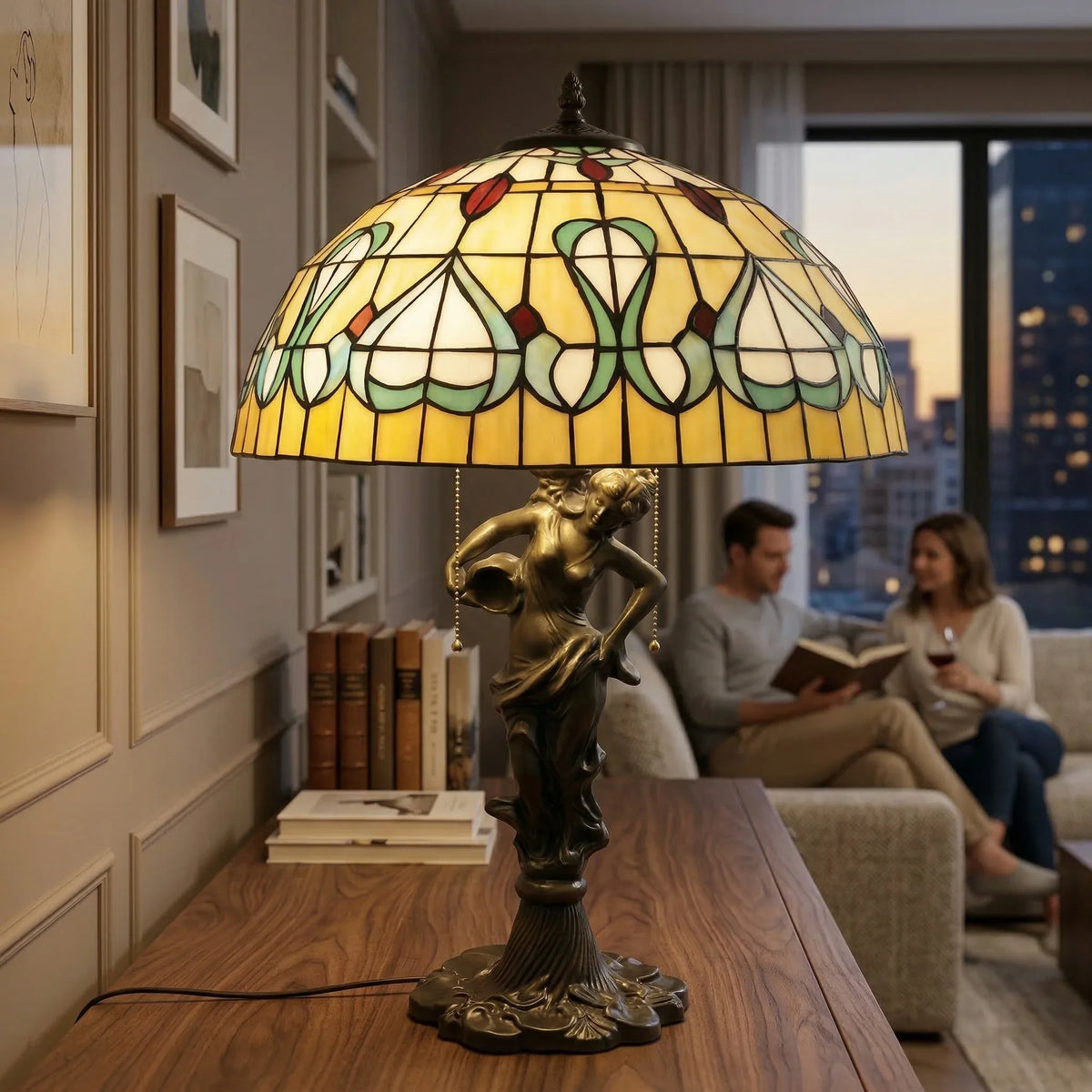 Tiffany Table Lamp - Amber Iris Ribbon 20"