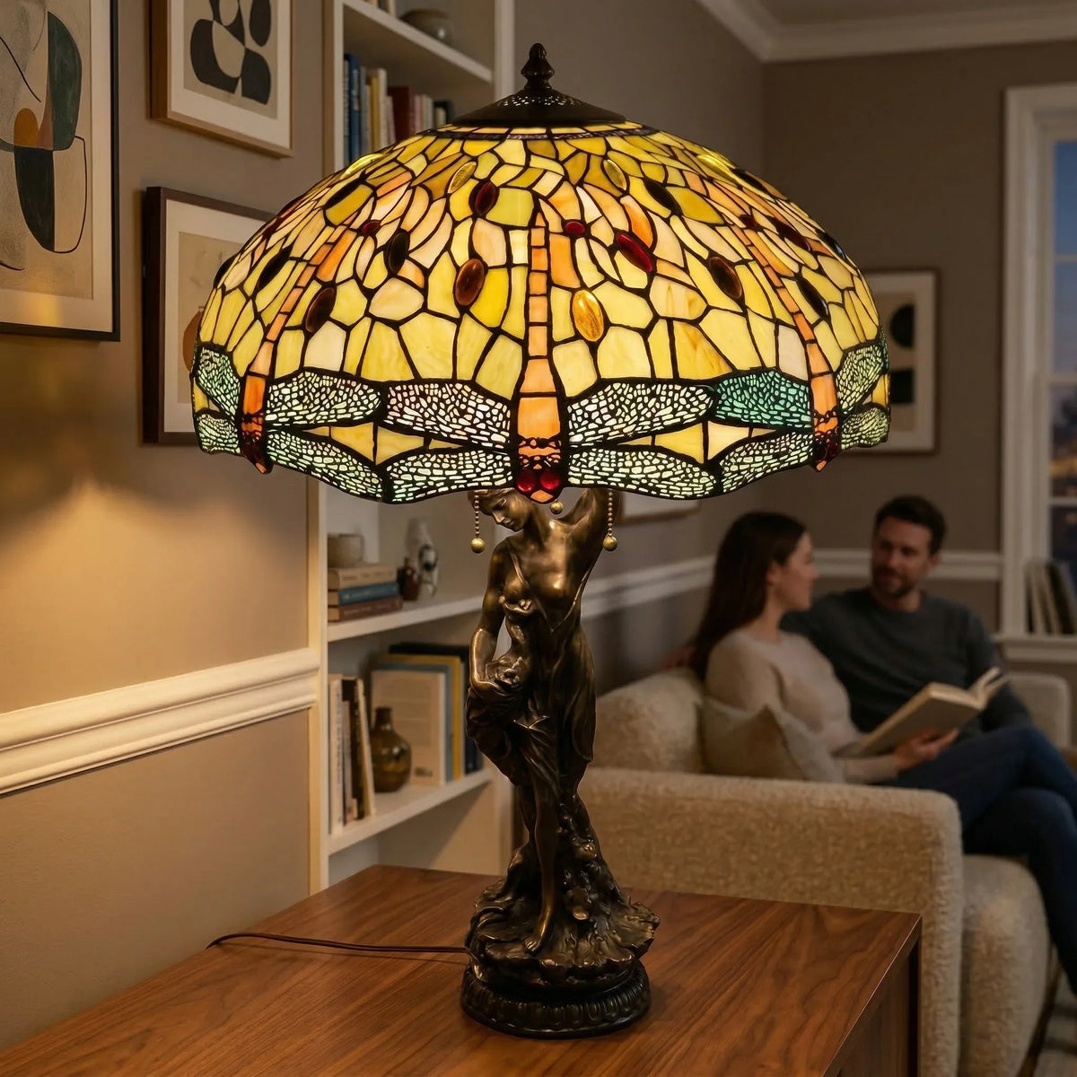 Tiffany Table Lamp - Golden Dragonfly Canopy 20"