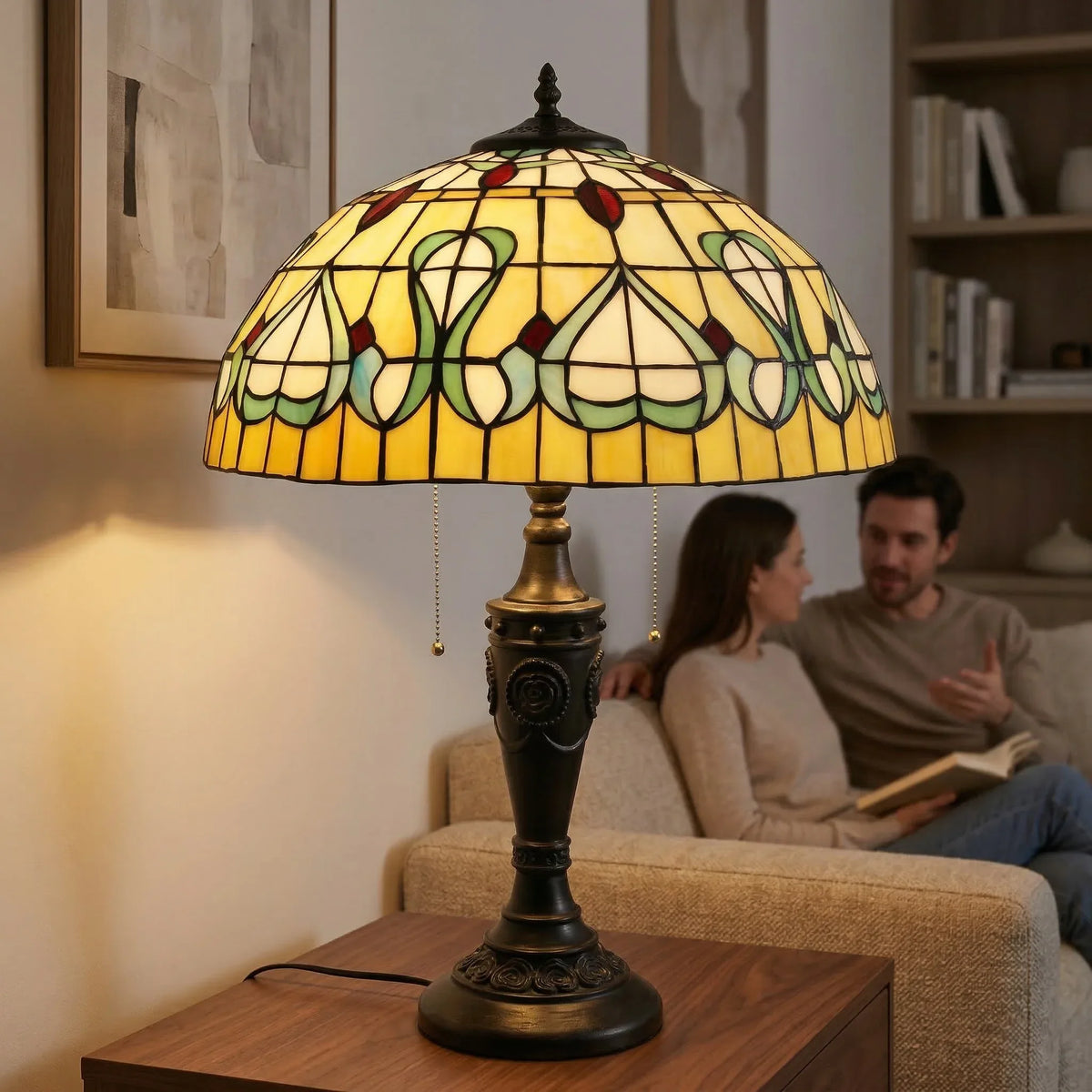 Tiffany Table Lamp - Amber Ribbon Trellis 20"