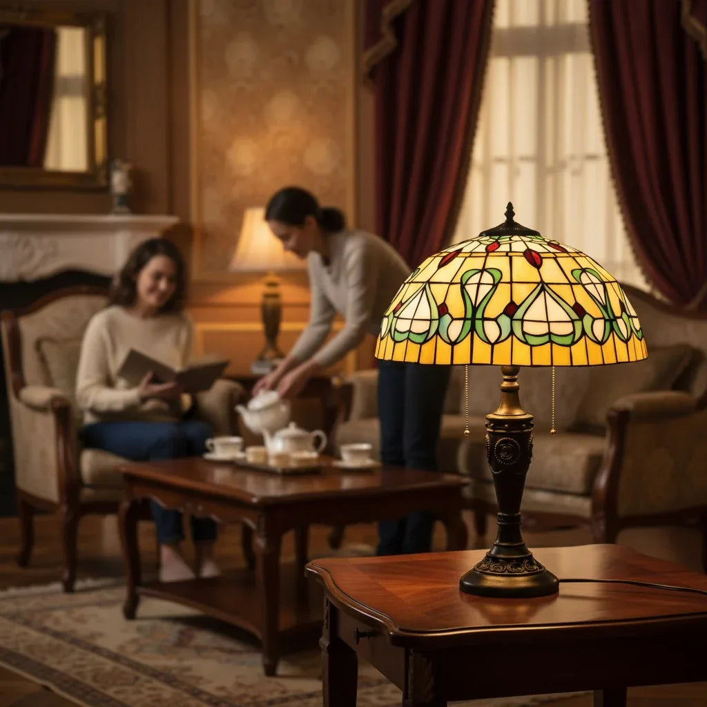 Tiffany Table Lamp - Amber Ribbon Trellis 20"