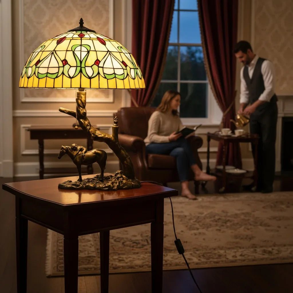 Tiffany Table Lamp - Amber Meadow Rider 20"