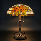 Tiffany Table Lamp - Amber Rose Garden 20"
