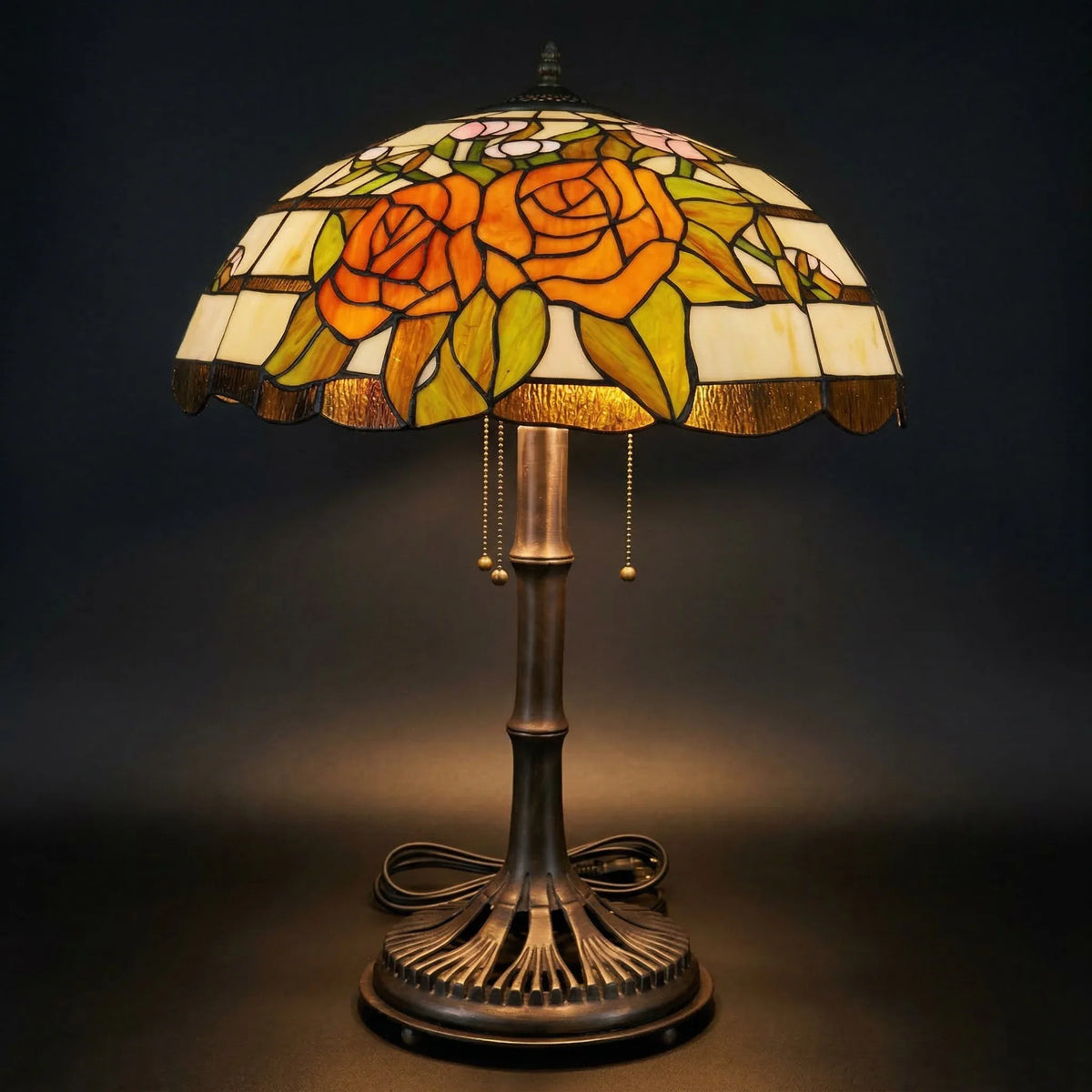 Tiffany Table Lamp - Amber Rose Garden 20"