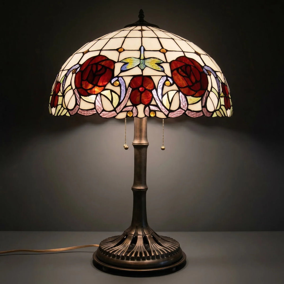 Tiffany Table Lamp - Rose & Dragonfly Trellis 20"