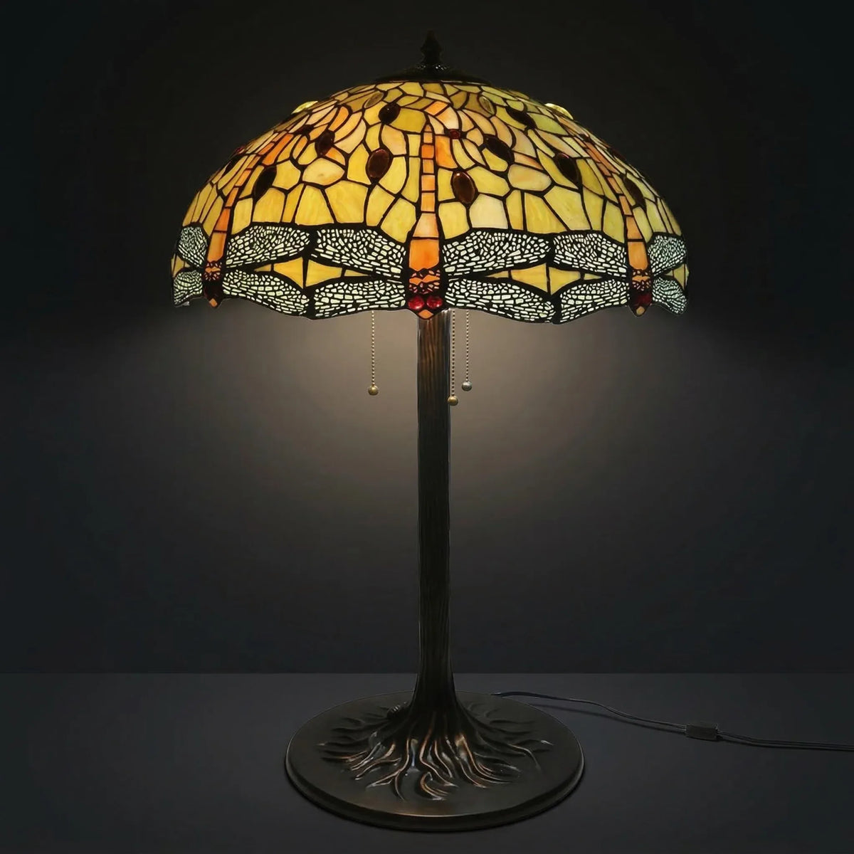Tiffany Table Lamp - Amber Dragonfly Canopy 20"