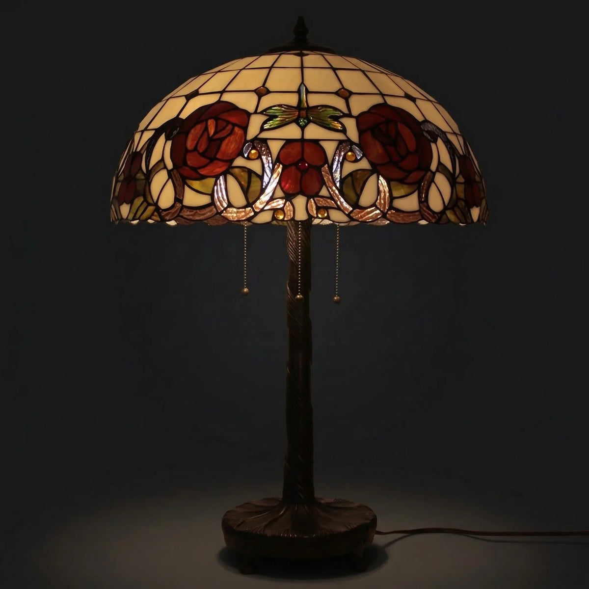 Tiffany Table Lamp - Amber Rose Dragonfly 20"