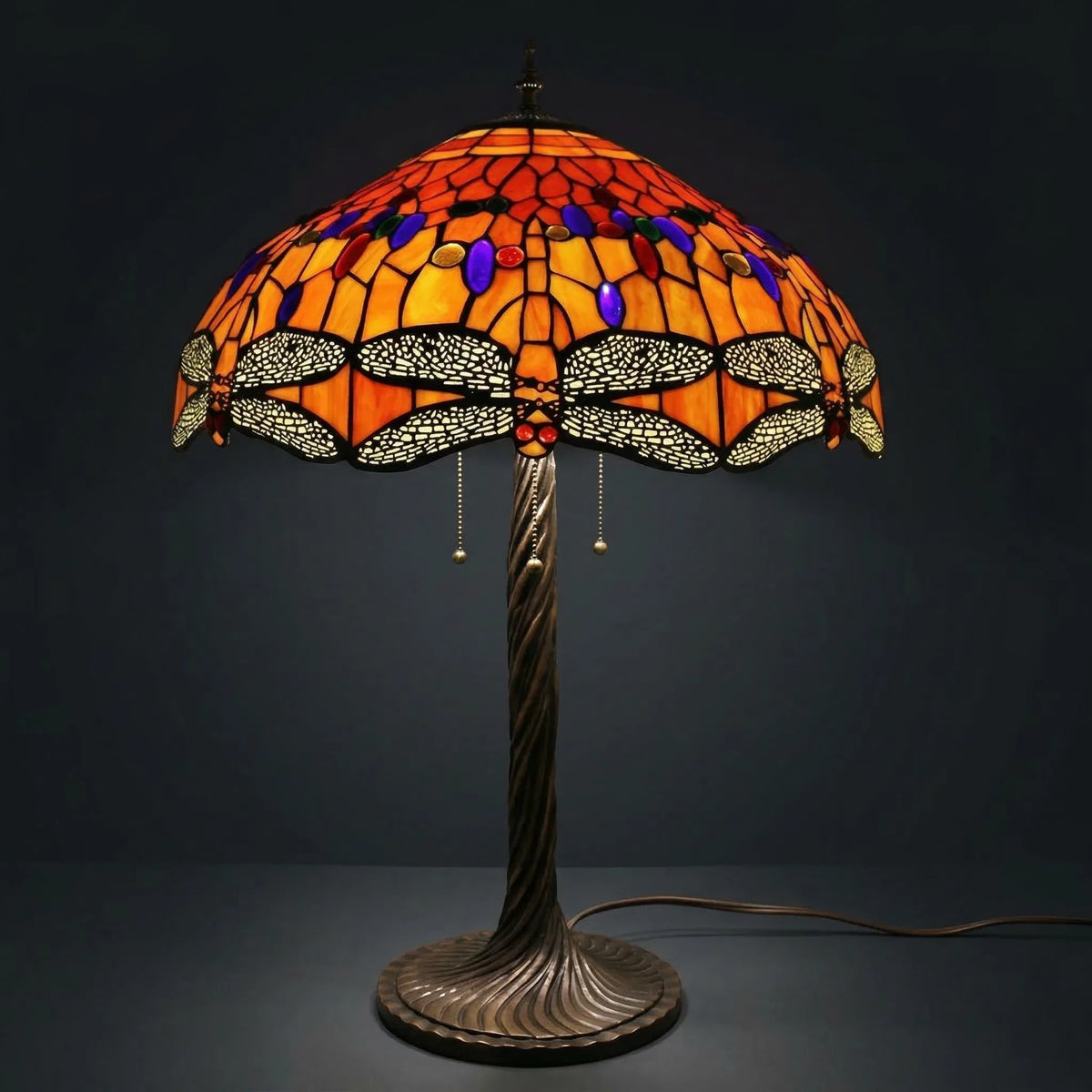 Tiffany Table Lamp - Amber Dragonfly Jewel 20"
