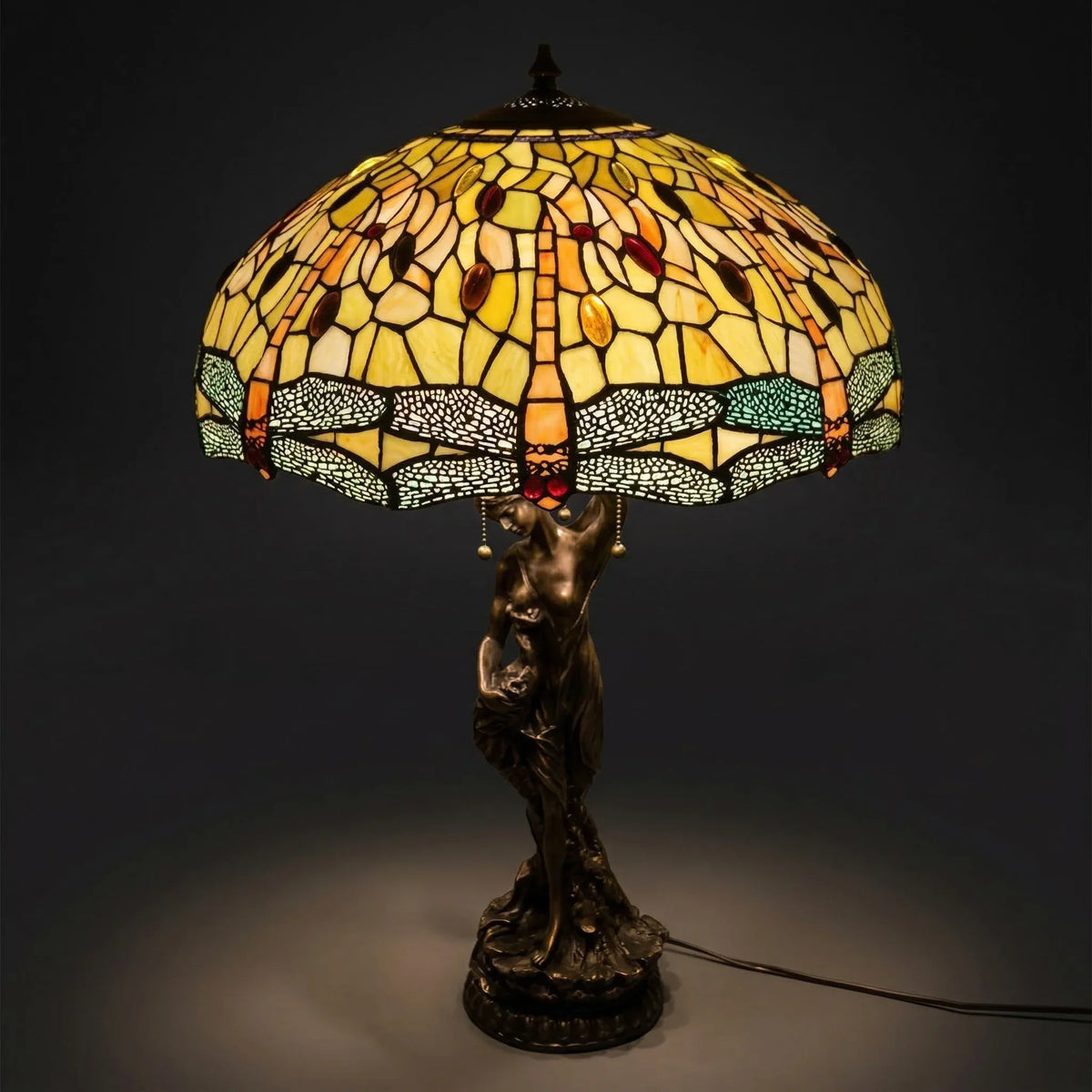 Tiffany Table Lamp - Golden Dragonfly Canopy 20"