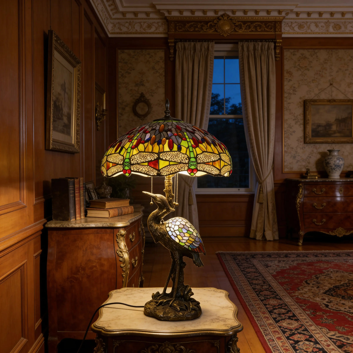 Tiffany Table Lamp - Golden Heron Dragonfly 20" My Store
