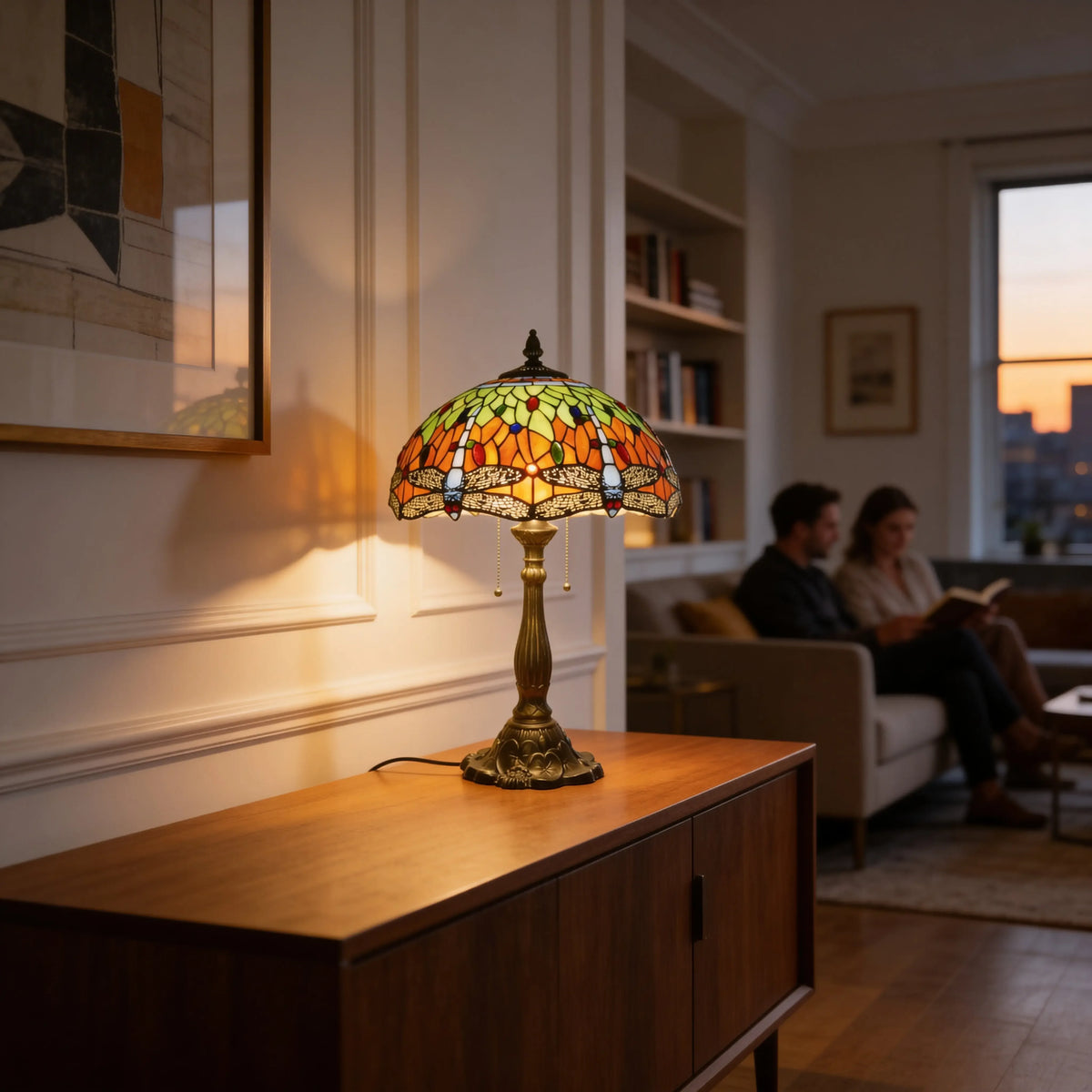 Tiffany Table Lamp - Golden Heron Dragonfly 20" My Store