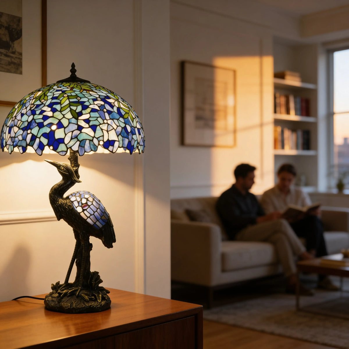 Tiffany Table Lamp - Blue Lagoon Heron 20" My Store