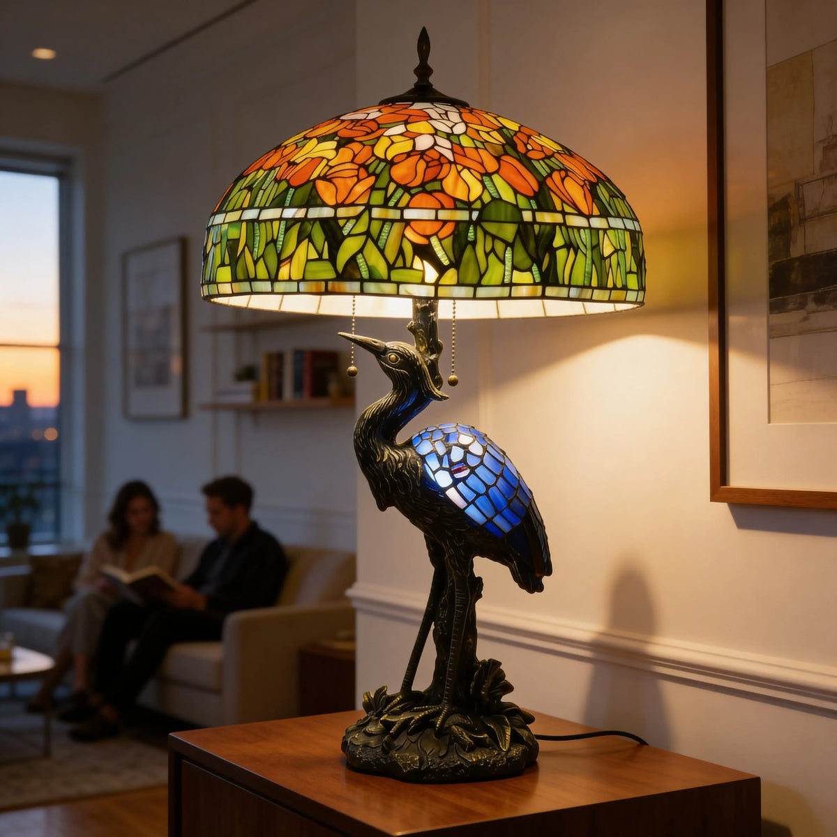 Tiffany Table Lamp - Amber Meadow Heron 20" My Store