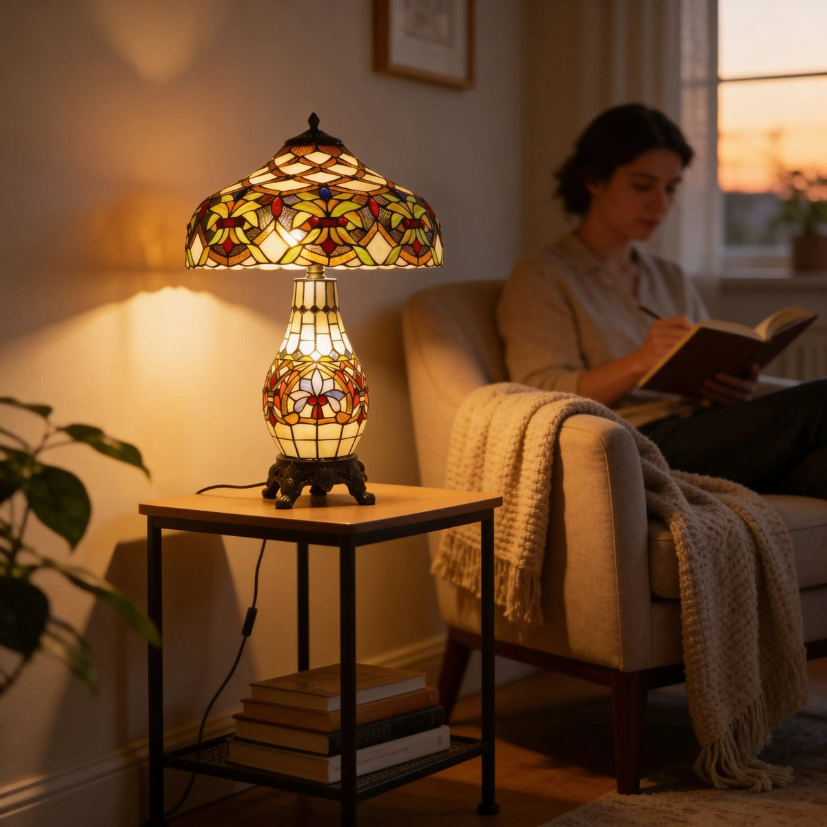 Tiffany Table Lamp - Amber Laurel 16" My Store