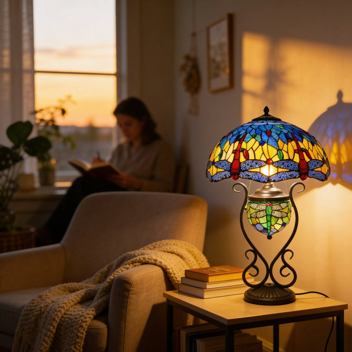 Tiffany Table Lamp - Azure Dragonfly 16" My Store