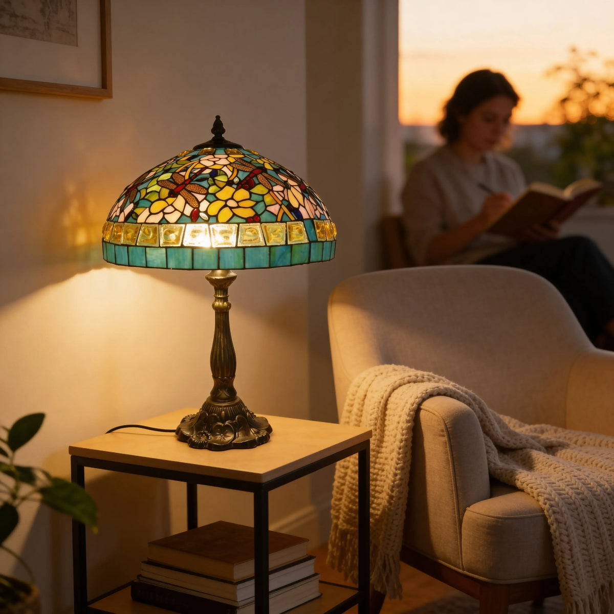 Tiffany Table Lamp - Emerald Dragonfly 18" My Store