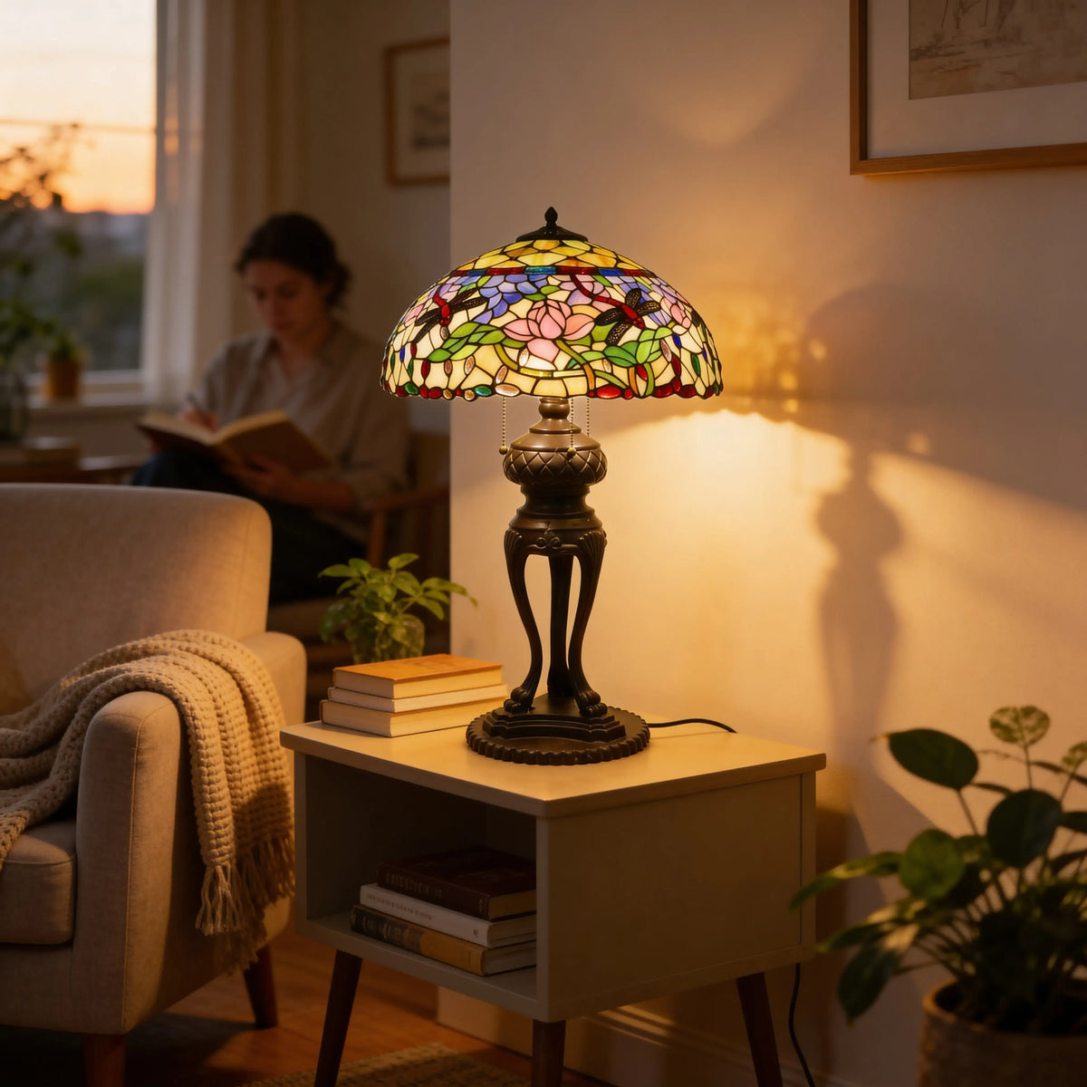 Tiffany Table Lamp - Lotus Dragonfly 18" My Store
